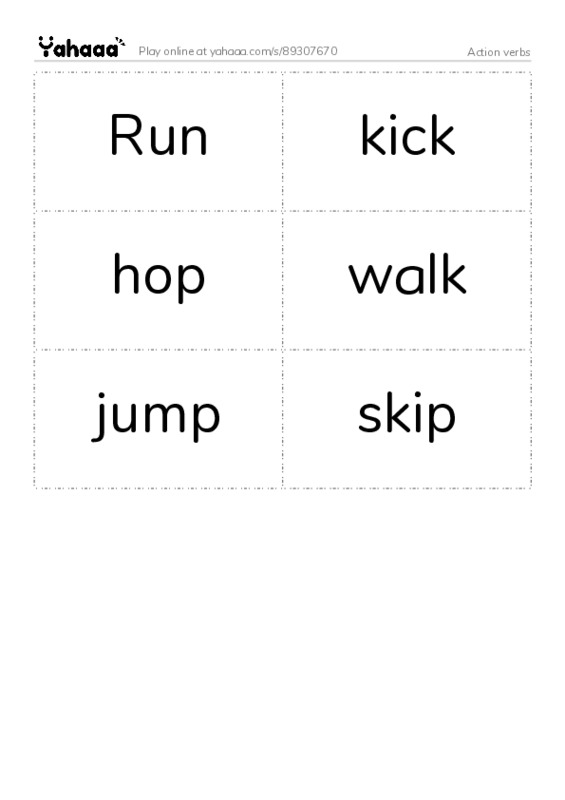 Word flashcards worksheet for Action verbs