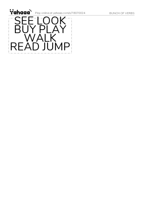 Word flashcards worksheet for BUNCH OF VERBS