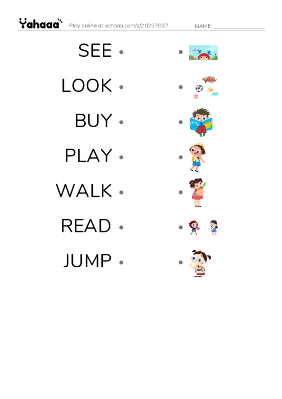 Draw a line to match worksheet for BUNCH OF VERBS 2