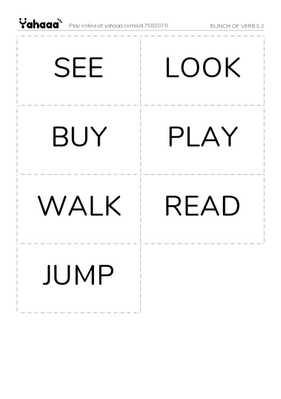 Word flashcards worksheet for BUNCH OF VERBS 2