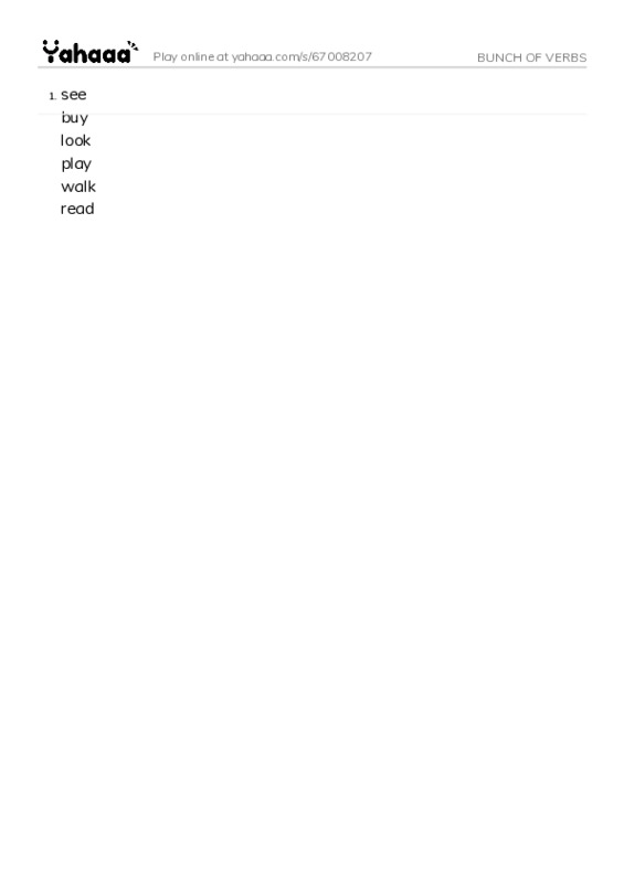 Word list with meanings worksheet for BUNCH OF VERBS
