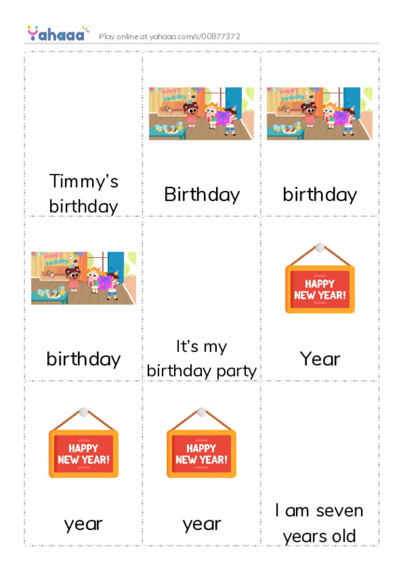 Picture flashcards worksheet for Timmy’s birthday, Birthday, birthday and 10 more