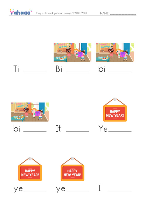 Finish the word worksheet for Timmy’s birthday, Birthday, birthday and 10 more