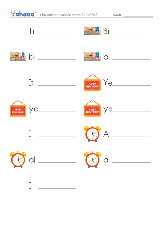 Write the word rows worksheet for Timmy’s birthday, Birthday, birthday and 10 more