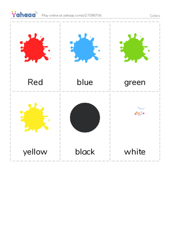 Picture flashcards worksheet for Colors