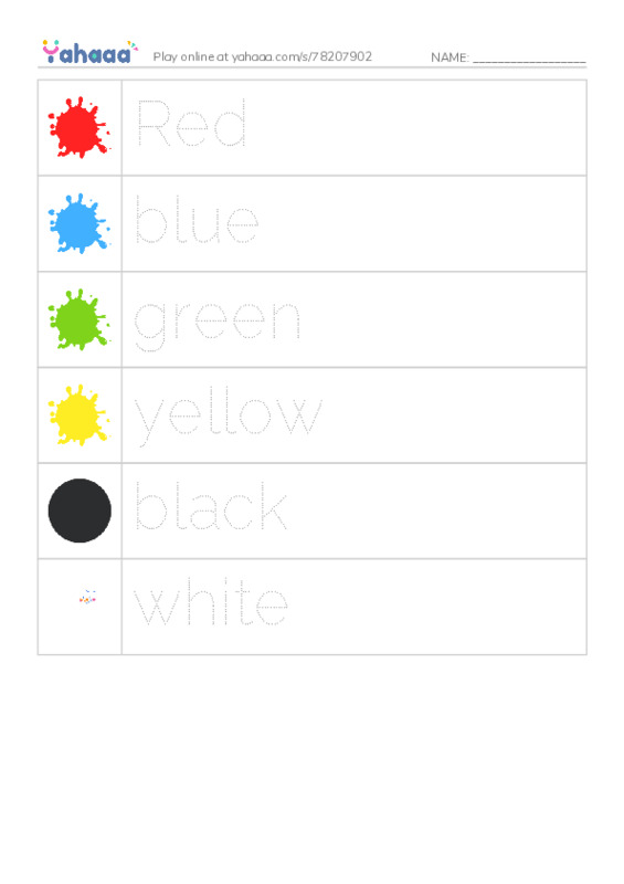 Picture and word rows worksheet for Colors