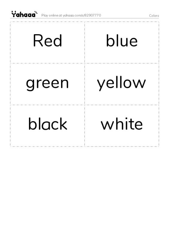 Word flashcards worksheet for Colors