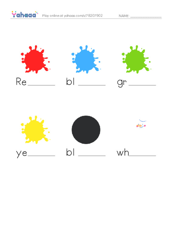 Finish the word worksheet for Colors