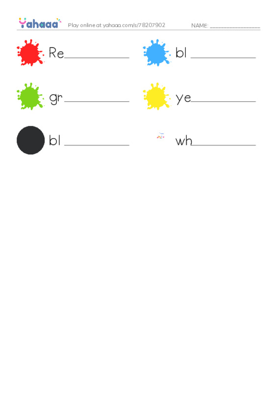 Write the word rows worksheet for Colors