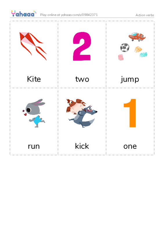 Picture flashcards worksheet for Action verbs