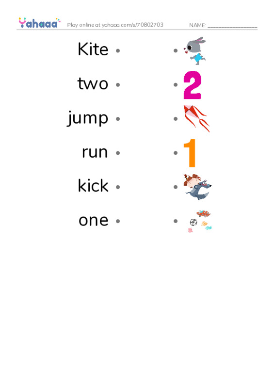 Draw a line to match worksheet for Action verbs