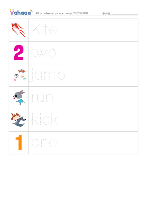 Picture and word rows worksheet for Action verbs