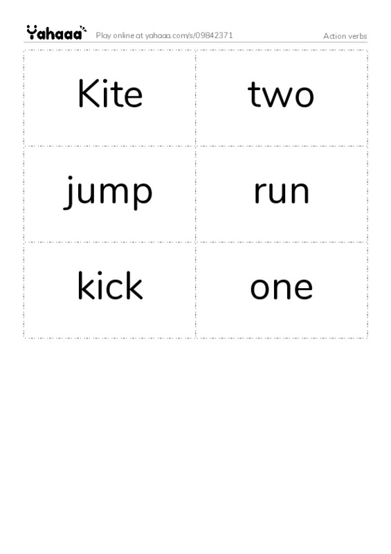 Word flashcards worksheet for Action verbs