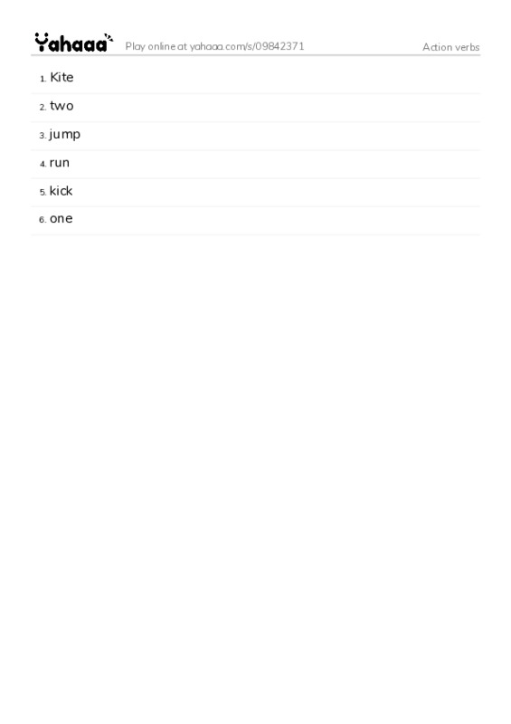Word list with meanings worksheet for Action verbs