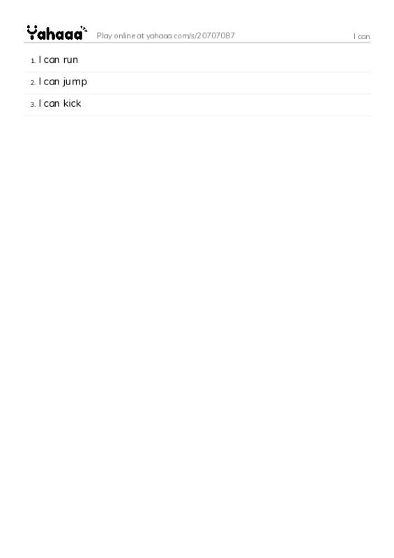 Word list with meanings worksheet for I can