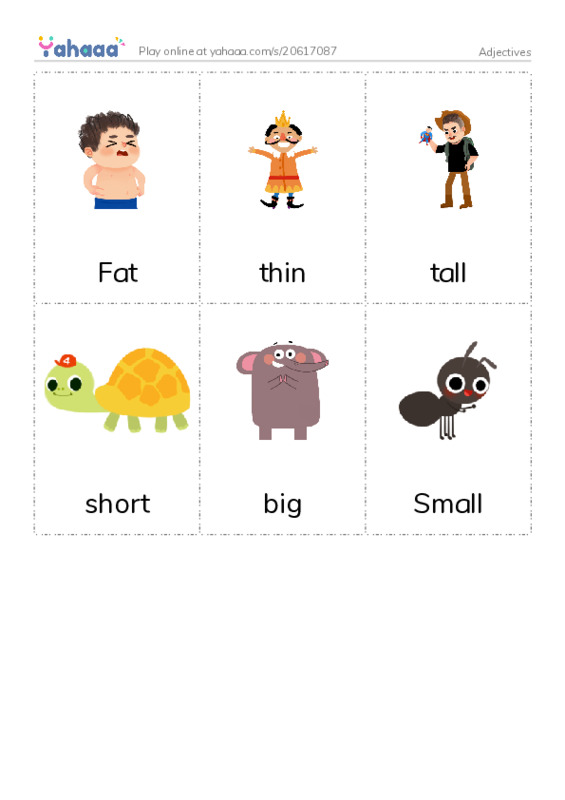 Picture flashcards worksheet for Adjectives