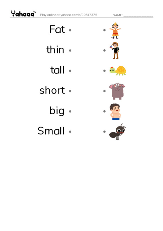Draw a line to match worksheet for Adjectives