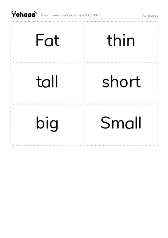 Word flashcards worksheet for Adjectives