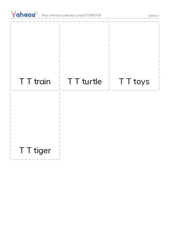 Picture flashcards worksheet for Letter t