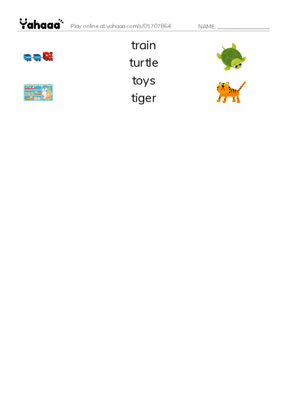 Match both sides worksheet for Letter t