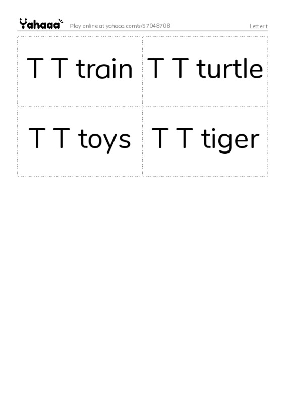 Word flashcards worksheet for Letter t