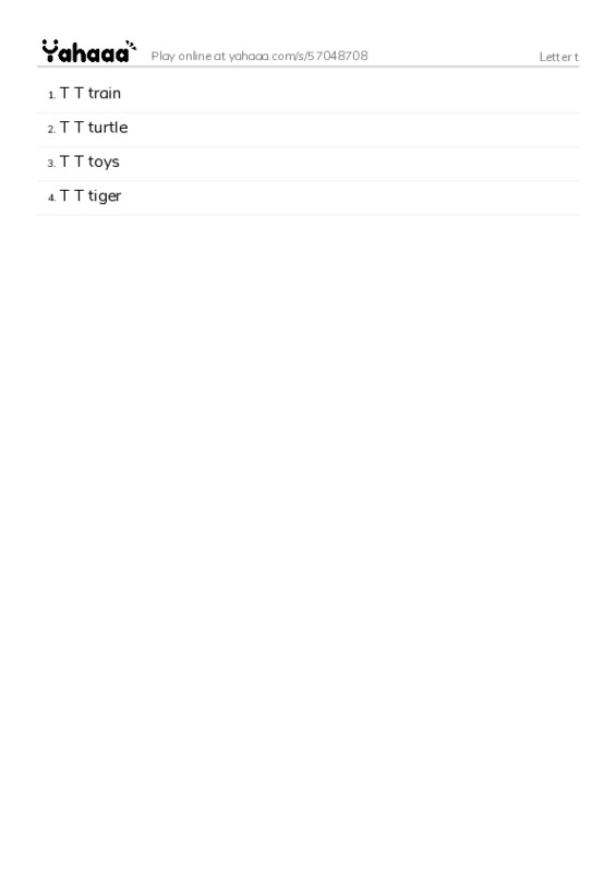 Word list with meanings worksheet for Letter t