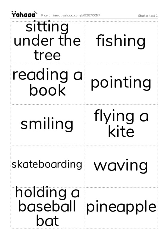 Word flashcards worksheet for Starter test 1