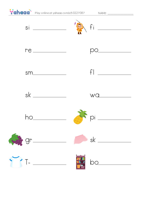 Write the word rows worksheet for Starter test 1