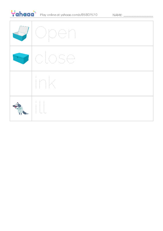 Picture and word rows worksheet for Unit 1