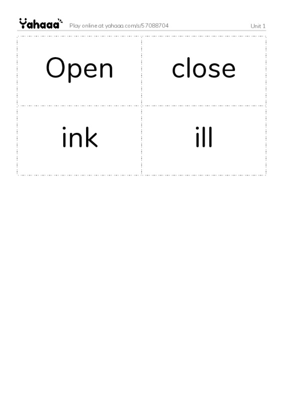 Word flashcards worksheet for Unit 1