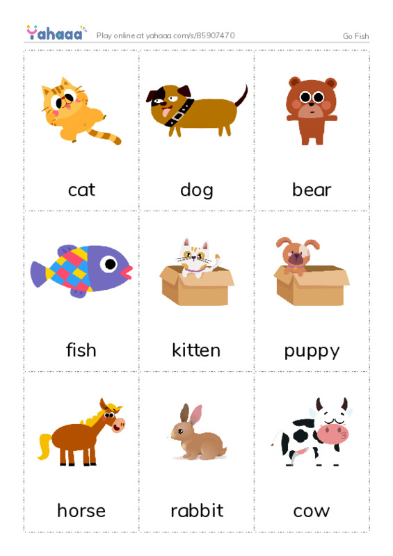 Picture flashcards worksheet for Go Fish