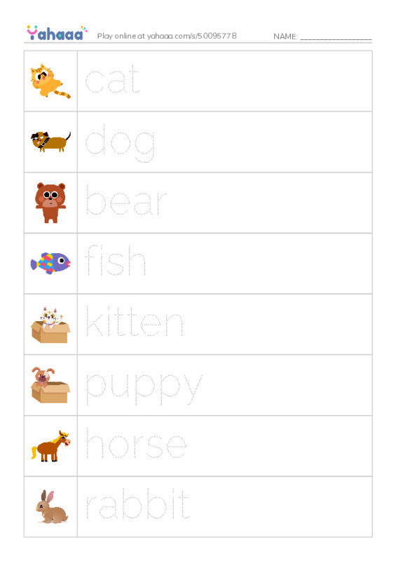Picture and word rows worksheet for Go Fish