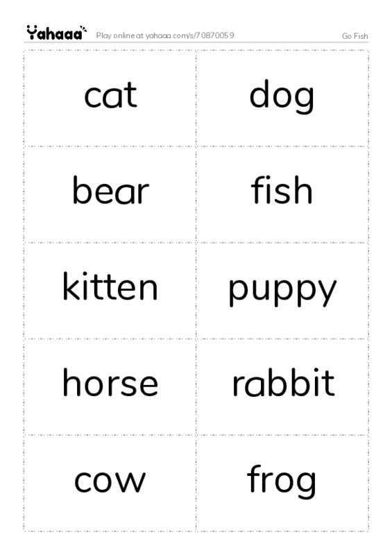 Word flashcards worksheet for Go Fish