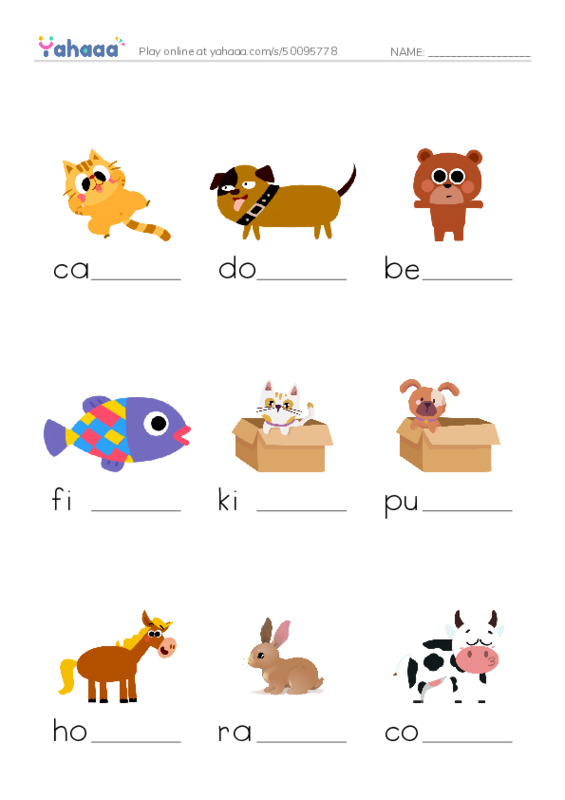 Finish the word worksheet for Go Fish