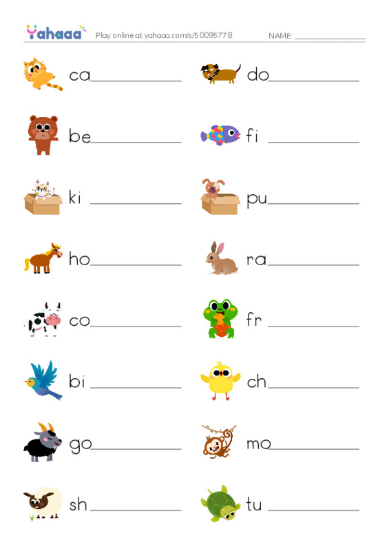 Write the word rows worksheet for Go Fish