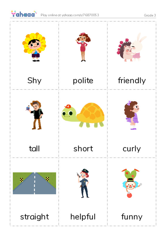 Picture flashcards worksheet for Grade 3