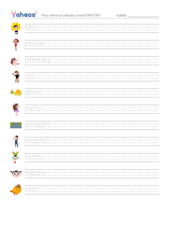 Handwriting lines worksheet for Grade 3