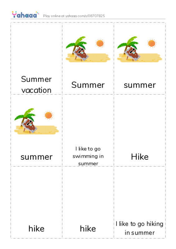 Picture flashcards worksheet for Summer vacation, Summer, summer and 10 more