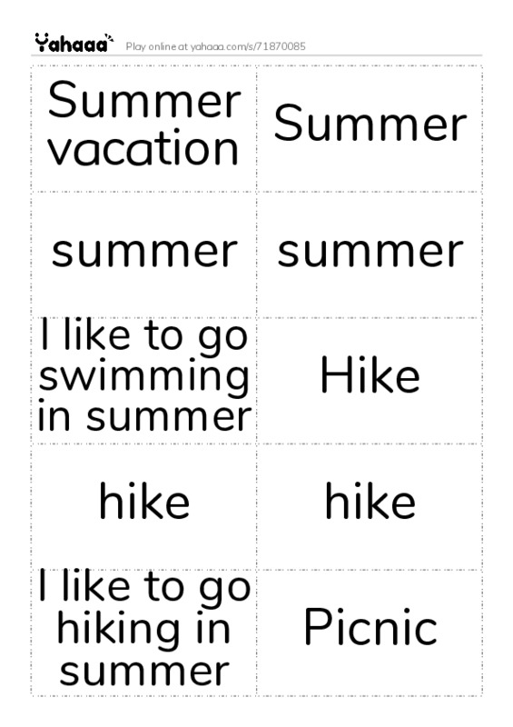 Word flashcards worksheet for Summer vacation, Summer, summer and 10 more