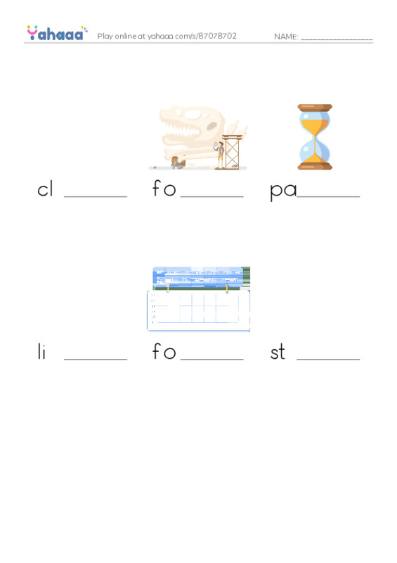 Finish the word worksheet for A look at fossile