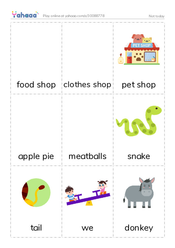 Picture flashcards worksheet for Not today