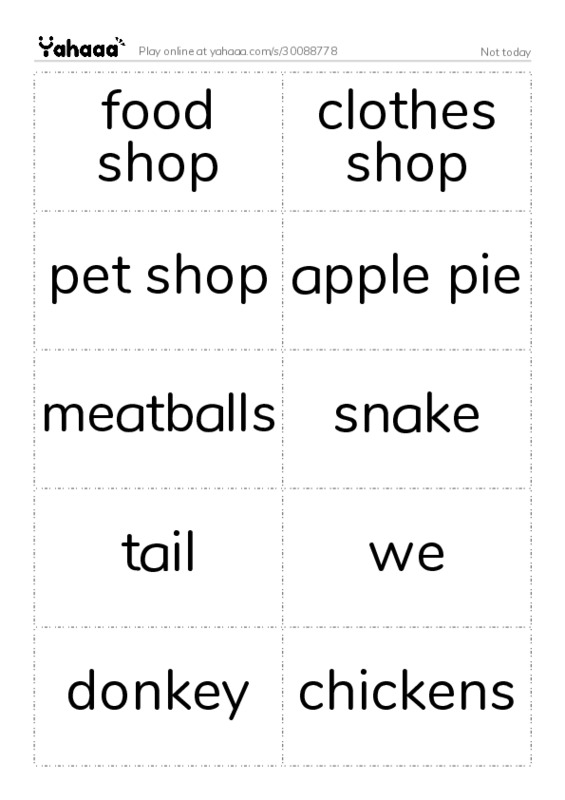 Word flashcards worksheet for Not today