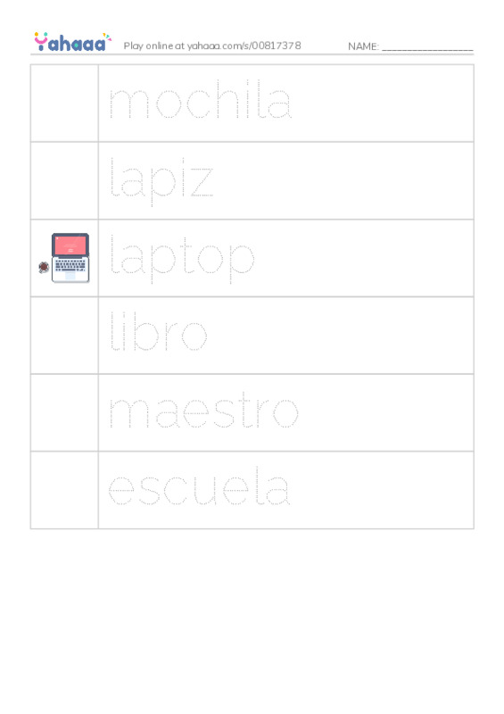 Picture and word rows worksheet for escuela