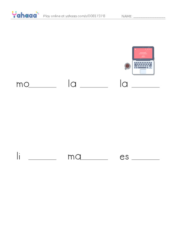 Finish the word worksheet for escuela