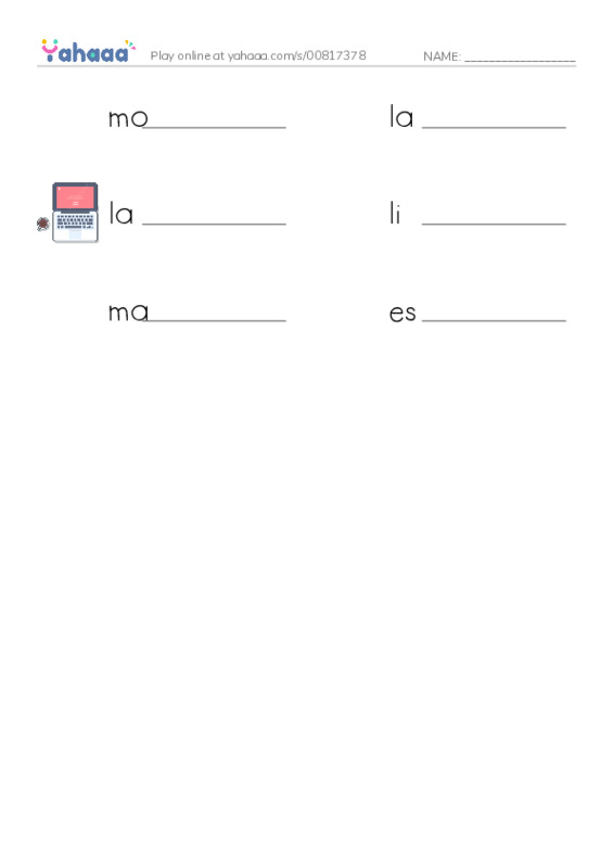 Write the word rows worksheet for escuela