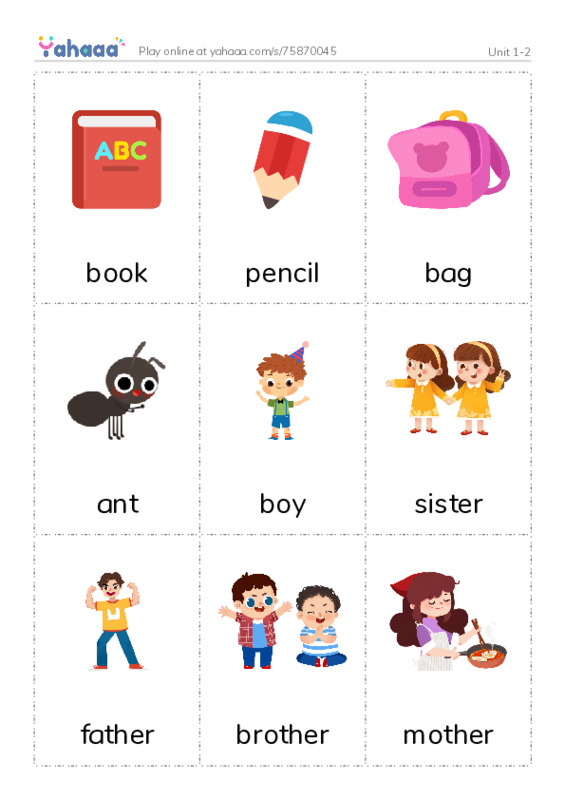 Picture flashcards worksheet for Unit 1-2