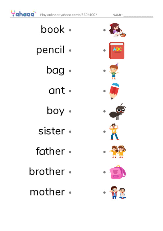 Draw a line to match worksheet for Unit 1-2