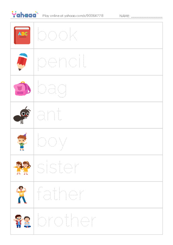 Picture and word rows worksheet for Unit 1-2