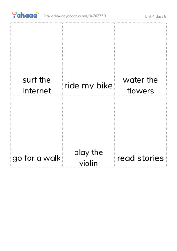 Picture flashcards worksheet for Unit 4 class 5