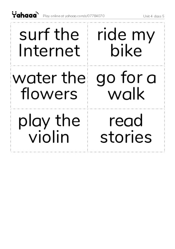 Word flashcards worksheet for Unit 4 class 5